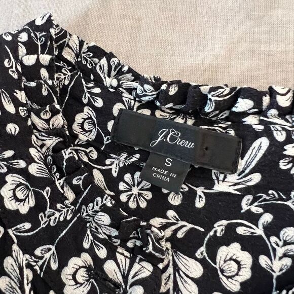 J. Crew Black White Floral Accordian Long Sleeve Half Button Shirt Dress Small - Picture 10 of 13
